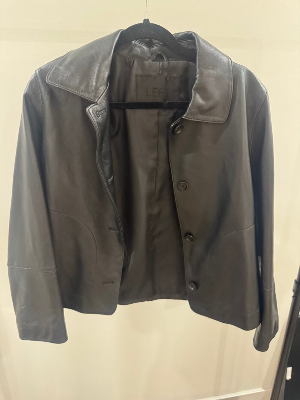 LEFT Black Leather Jacket Button Front